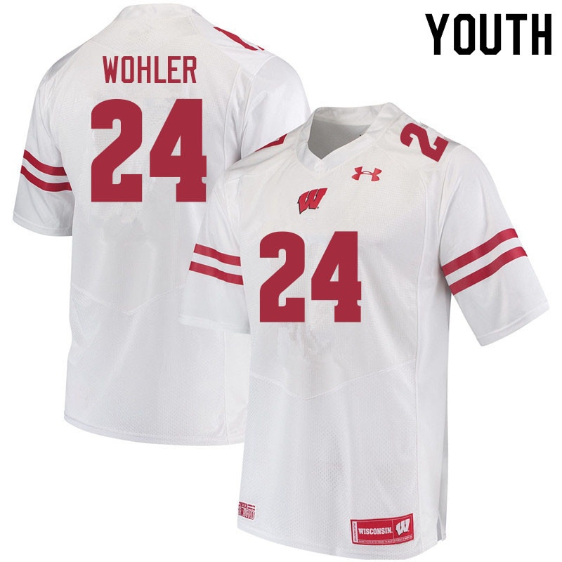 Wisconsin Badgers Youth #24 Hunter Wohler NCAA Under Armour Authentic White College Stitched Football Jersey JY40I55II